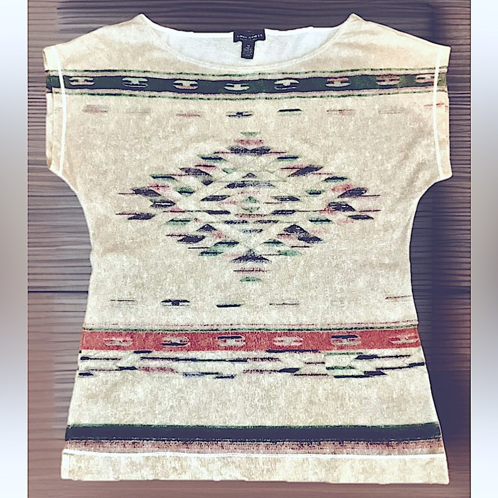 π₯LAUREN JEANS COπ₯ AZTEC DOLMAN CAP SLEEVE BOAT-NECK SLIM COTTON T-SHIRT TOP NWOT - Picture 3 of 13